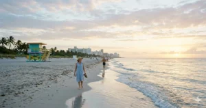 South Beach Miami shoreline early morning October fewer crowds