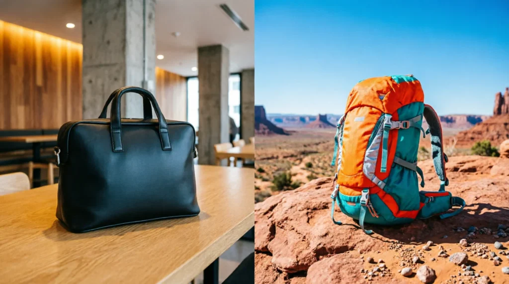 Comparison of city travel daypack and hiking daypack.