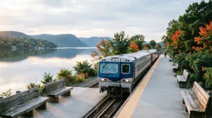 Train arriving at Cold Spring Hudson Valley morning