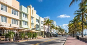 South Beach Miami morning with pastel buildings and low crowds