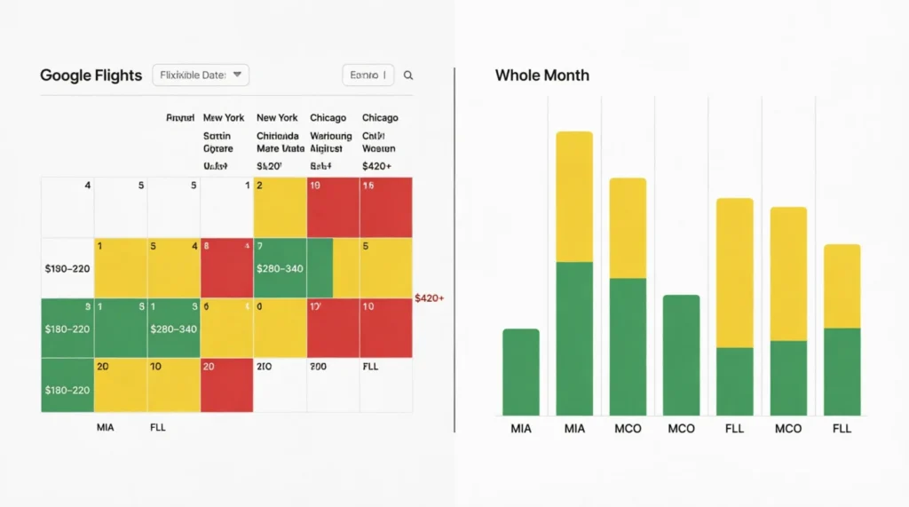 Flexible date search comparison showing cheapest days to book flights to Florida