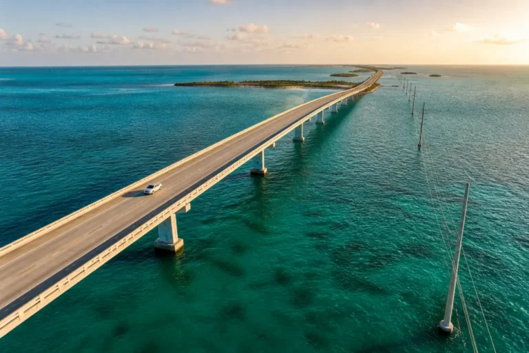 Overseas Highway bridge in the Florida Keys at sunset