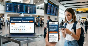 Comparison of best flight search engines on a laptop screen.