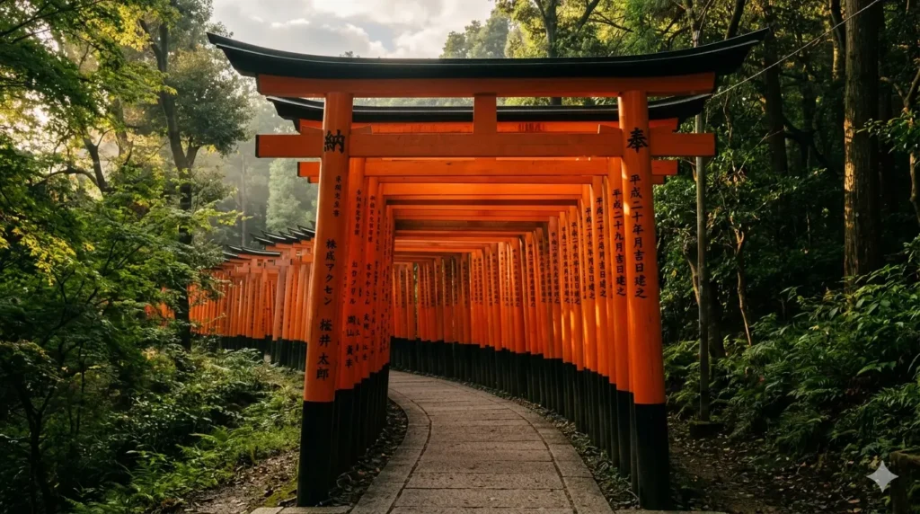 Red torii gates in Kyoto Japan.