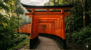 Red torii gates in Kyoto Japan.