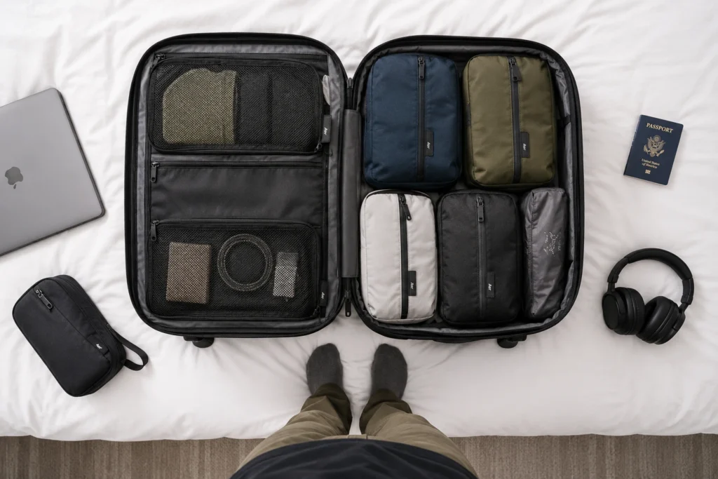 loading clamshell travel backpack packing cubes