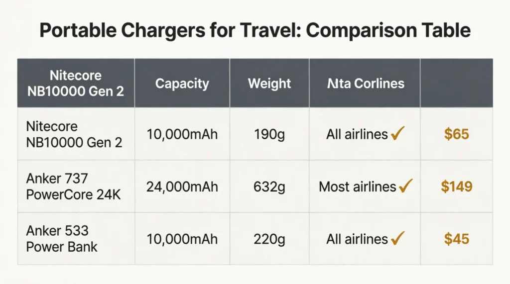 Portable charger comparison: capacity, weight, and airline compliance for travel