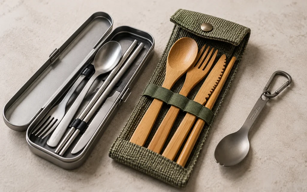 reusable travel utensils comparison closeup