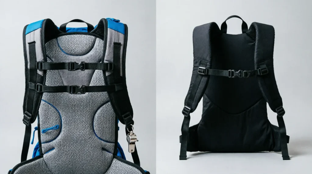 Comparison of hiking suspension vs city pack padding.