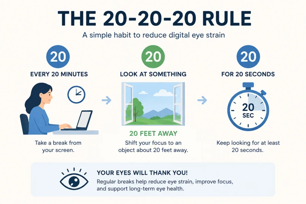 20-20-20 rule reminder for reducing digital eye strain