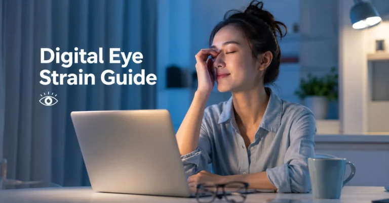 Person resting eyes after screen use, illustrating digital eye strain prevention