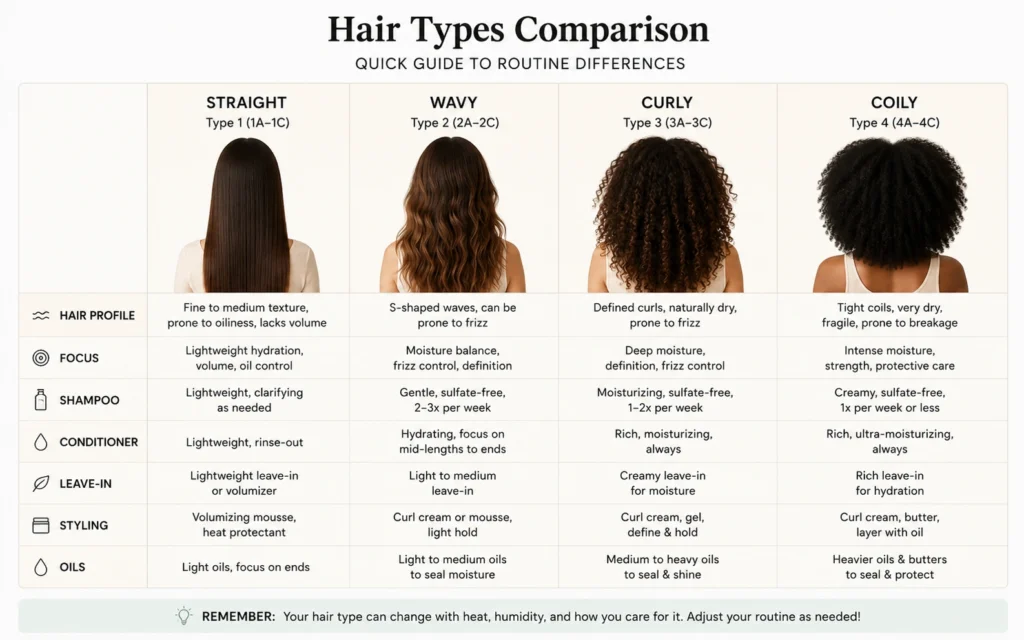 hair types comparison chart routine differences
