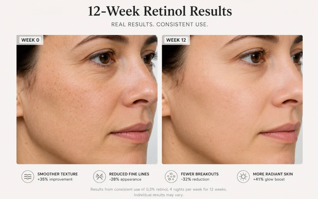 Twelve-week retinol results showing improved skin texture and reduced fine lines