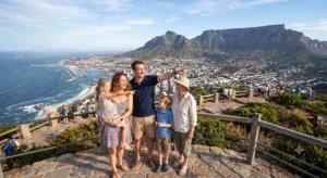 Family enjoying the panoramic view of Cape Town and Table Mountain