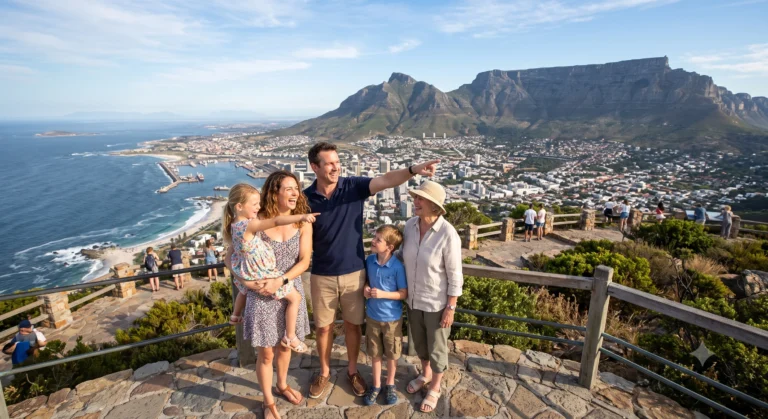 Family enjoying the panoramic view of Cape Town and Table Mountain