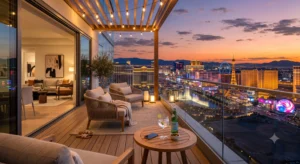 Modern Las Vegas vacation rental with pool and skyline view