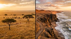 Panorama illustrating the diverse landscapes across different African travel destinations