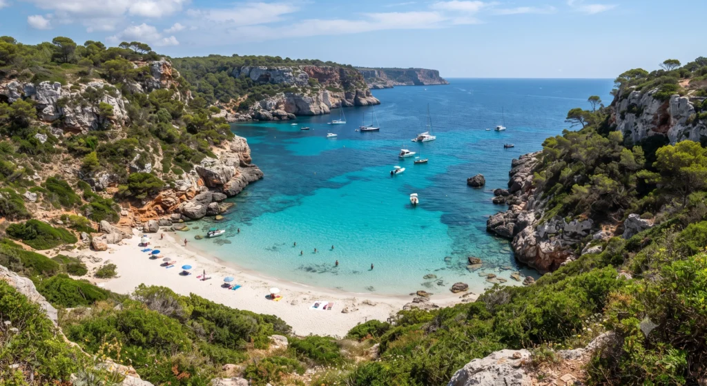 Cala Macarella beach in Menorca with turquoise Mediterranean water