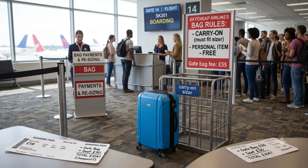 Carry-on suitcase at an airport gate