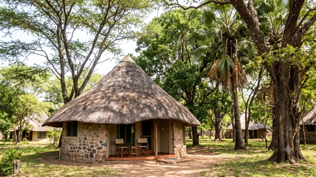 Shaded bungalow accommodation at Chitengo Safari Camp in Gorongosa