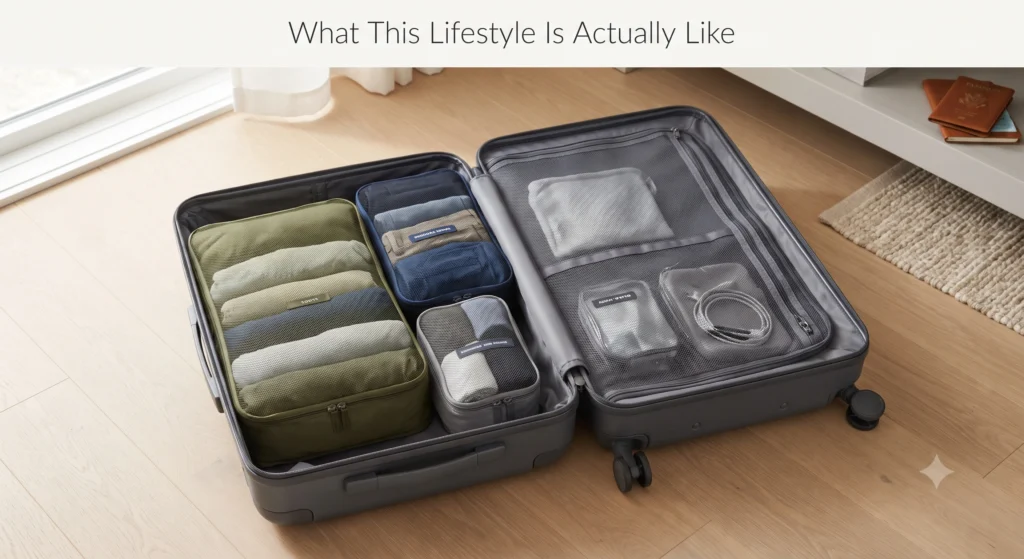 Compression packing cubes neatly organized inside a carry-on suitcase.