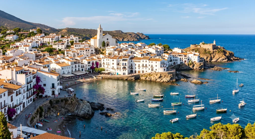 White houses clustered around a rocky cove on the Costa Brava