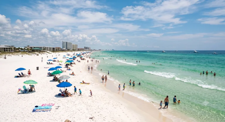 White sand beach and emerald Gulf water in Destin-Fort Walton Beach