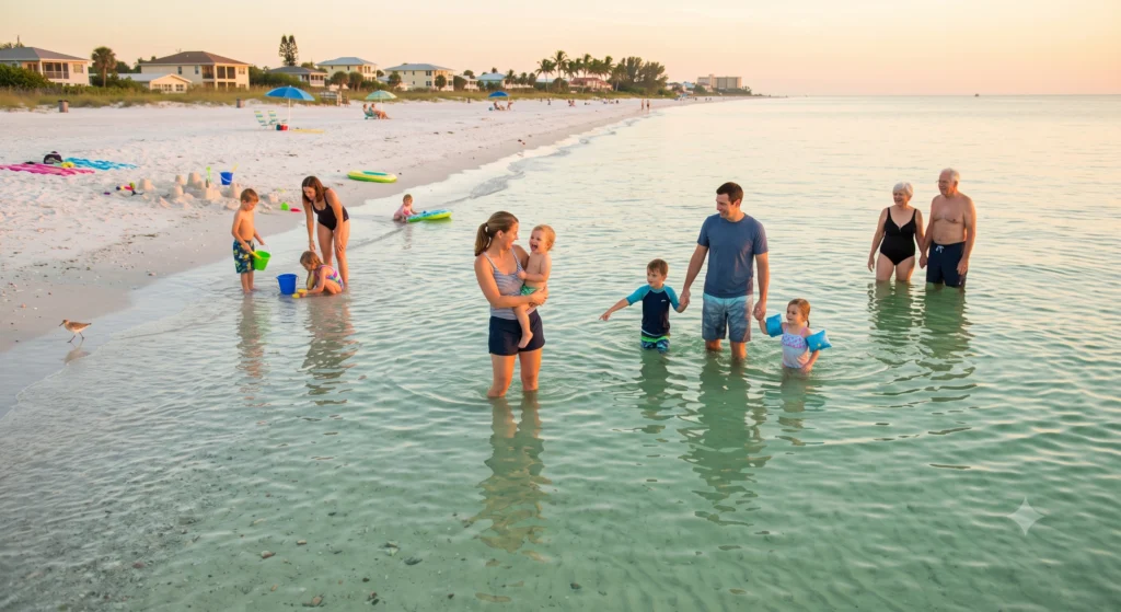 Florida's Best Beaches: Honest Guide to Choosing the Right One 232 Families relaxing on a calm Florida Gulf Coast beach.