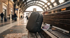 A minimalist carry-on travel backpack ready for a multi-city trip.