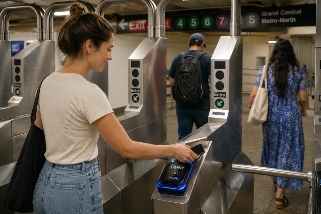 What to Know Before Visiting New York City: A Realistic Guide 232 A traveller using contactless payment at a New York City subway turnstile.