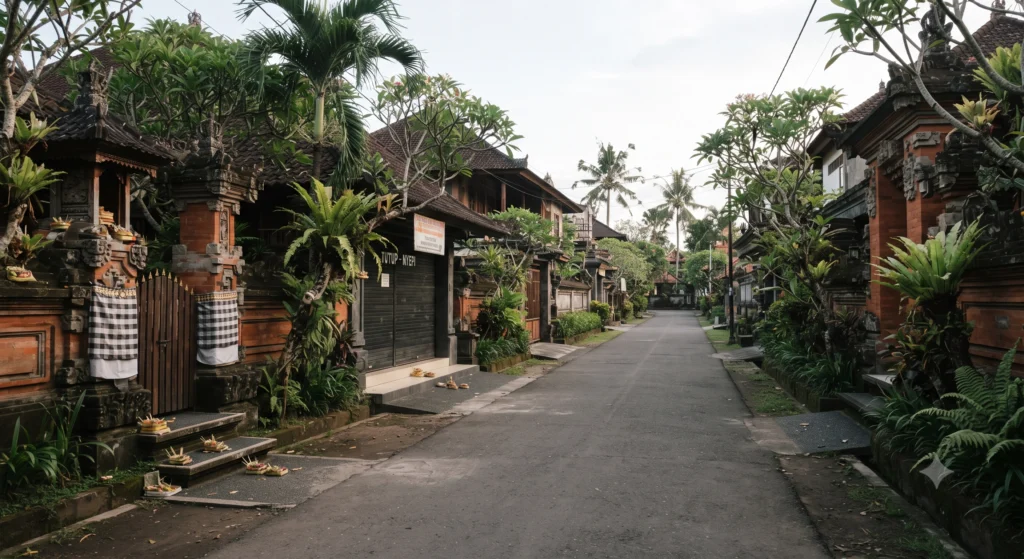 Quiet street in Bali during Nyepi Day