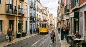 Everyday street scene in Portugal showing local neighbourhood life