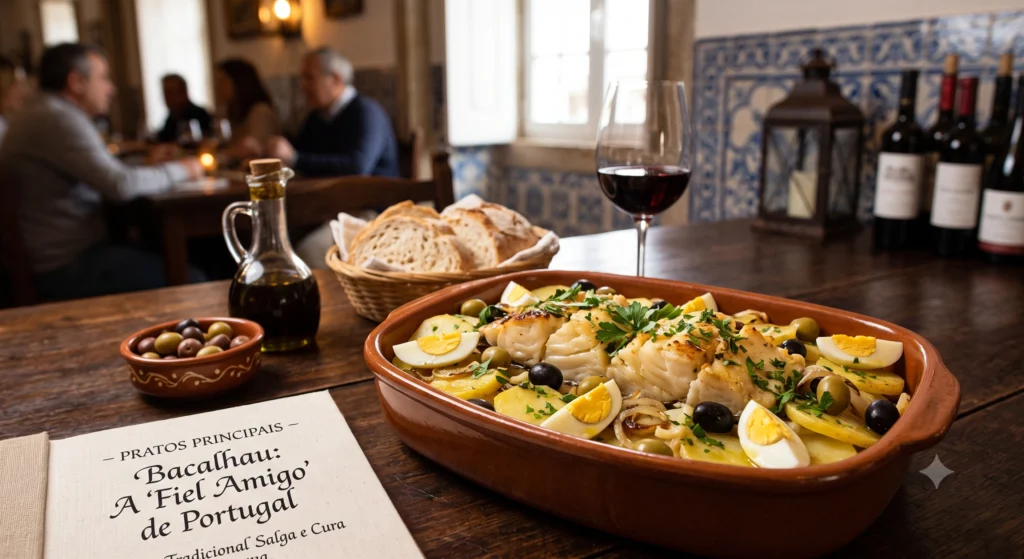 Traditional Portuguese bacalhau salted cod dish