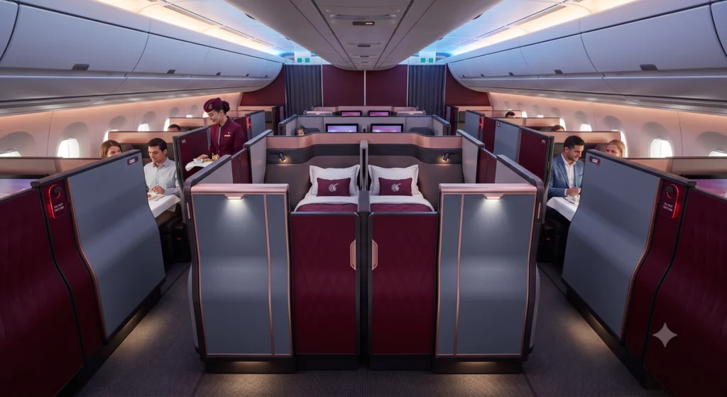 American Airlines Advantage Review: Is It Worth Your Loyalty? (2026 Guide) 233 Qatar Airways Qsuite business class seat demonstrating premium award redemption value for AAdvantage miles.