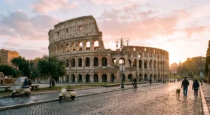 Early morning view of the Colosseum during a one-day visit to Rome