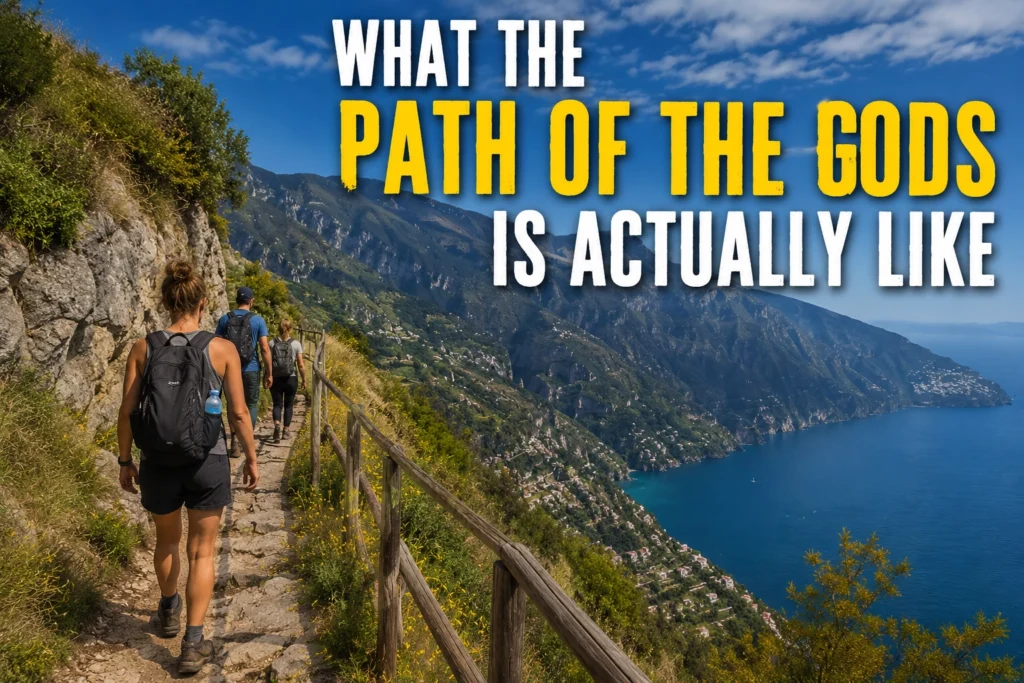 Hikers walking the Sentiero degli Dei trail on the Amalfi Coast