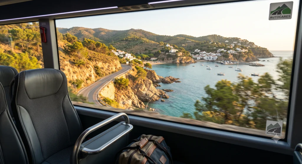 Spanish countryside seen from an intercity bus window