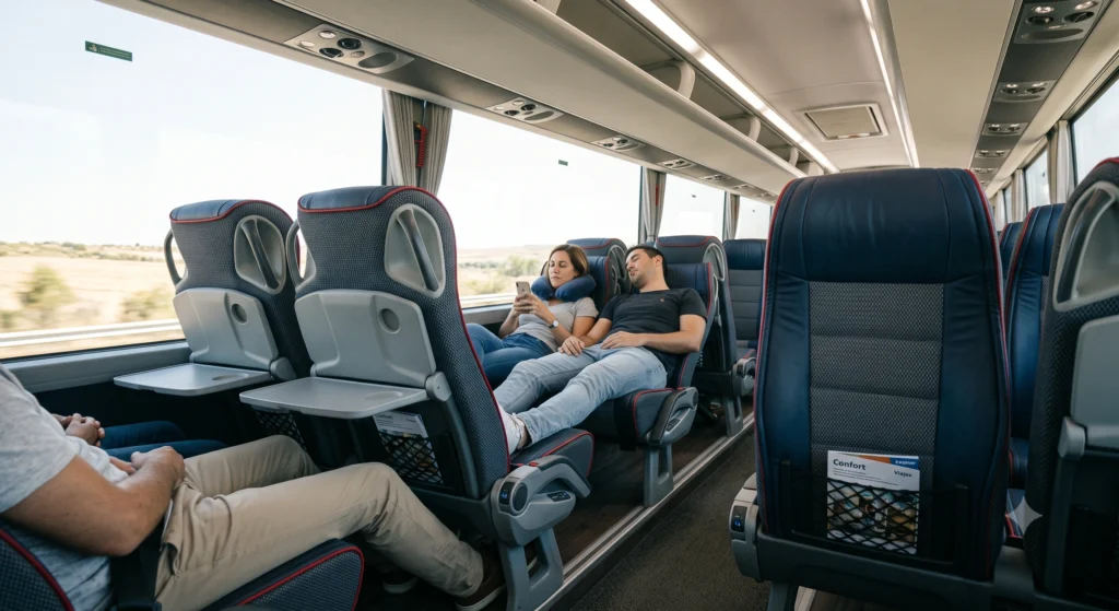 Interior of a modern long-distance bus in Spain