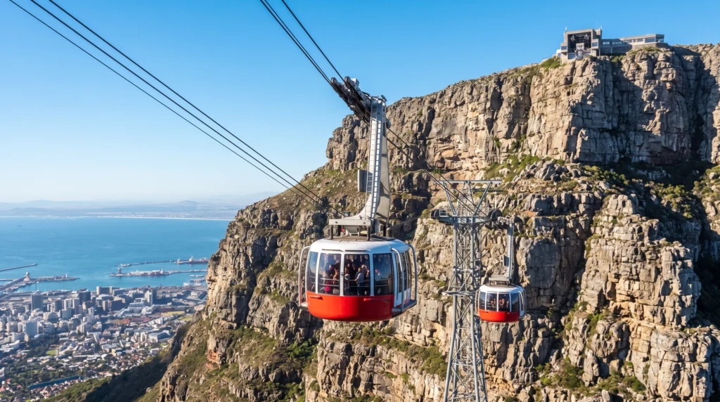 Table Mountain Aerial Cableway returning down the mountain in Cape Town