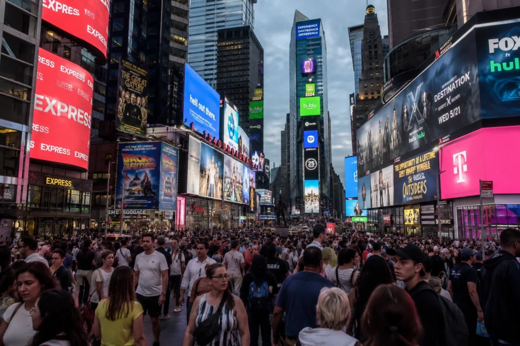 What to Know Before Visiting New York City: A Realistic Guide 233 Crowds of pedestrians walking under bright billboards in Times Square, Manhattan.