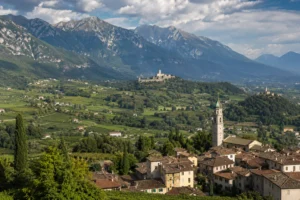 Veneto Italy countryside with historic towns and Dolomite mountains