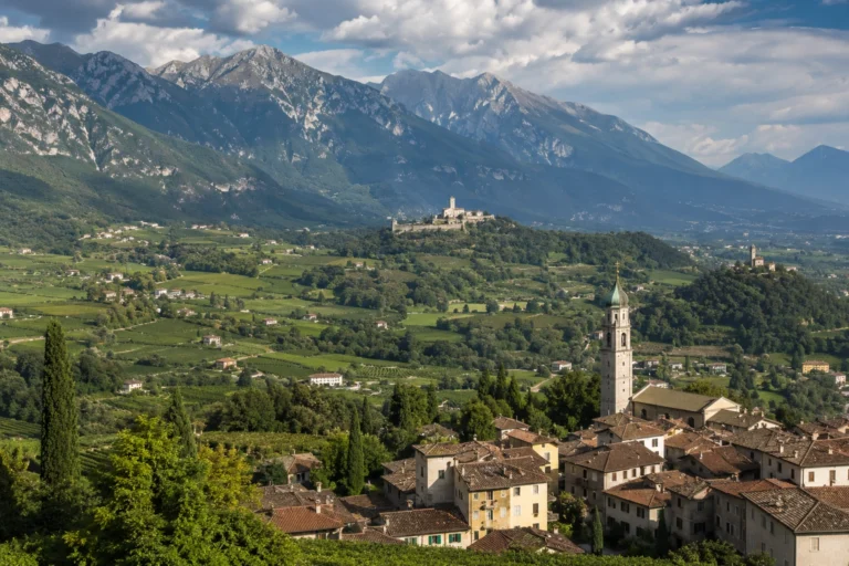 Veneto Italy countryside with historic towns and Dolomite mountains
